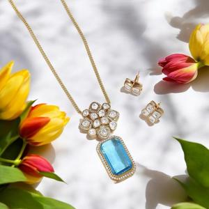 Elegante Juego de Collar con Acabado Dorado de Alta Calidad con Piedras de Imitación y Aretes, Colección para Bodas y Fiestas para Mujer - Product Image 2