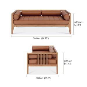 Alexandra Solid Teak Wood Frame <b>Daybed</b> <b>for</b> in or Outdoor with Soft Leather Seat with Natural Finish - Product Image 4