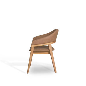 Chaise de salle à manger nordique moderne en bois massif avec coussin doux en cuir et lin pour restaurant villa école ou meubles d'hôtel - Product Image 4