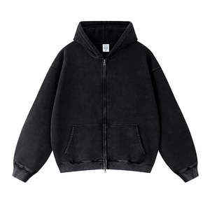 Sweat à capuche streetwear personnalisé de haute qualité, polaire, fermeture éclair, vintage, délavé à l'acide, échantillon gratuit - Product Image 5