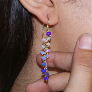 925 Sterling Silver Lavender Opal Beaded Long Cluster <b>Dangle</b> <b>Earrings</b> for Women in Yellow <b>Gold</b> Filled Birthstone Jewelry for Her - Product Image 2