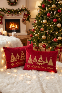 <b>Red</b> Velvet Christmas Tree Embroidered <b>Throw</b> Pillow Cover Square Washable Decorative Cushion Case for Sofa Holiday Home - Product Image 4