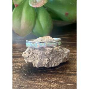 Navajo Handmade Sterling Silver Cluster <b>Rings</b> White <b>Opal</b> Princess Cut Topaz Cross Pattern Inlay Invisible for Everyday Wear - Product Image 1