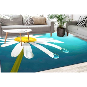 Tapis Daisy : Tapis antidérapant bleu à motifs botaniques, tapis imprimé, tapis fin non tissé - Product Image 1