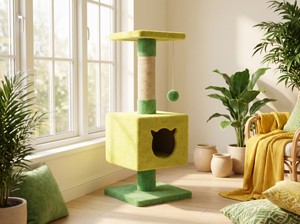 Griffoir d'intérieur Amistar Classic en jute de haute qualité à 2 niveaux, écologique, 'Lime Fairy Tale' pour chats, chatons et toutes races - Product Image 4