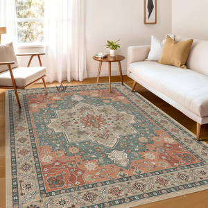 Tapis en polyester imprimé numérique haute résolution, personnalisé, lavable et résistant à la décoloration, antidérapant, motif médaillon moderne, décoration intérieure - Product Image 1