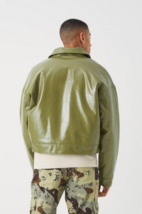 Nueva llegada Shine Olive Original chaqueta personalizada de cuero de vaca para hombres Chaquetas de cuero con estilo para hombres personalizadas para OEM - Product Image 3