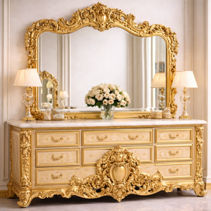 Juego de Muebles de Dormitorio de Madera de Teca Tallada a Mano, Acabado Dorado Moderno, Tamaño Completo, Color Personalizado, Duradero, Hecho en EE. UU. - Product Image 3