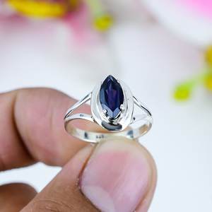 Vente chaude 925 bague en argent Sterling faite à la main en argent plaqué Marquise coupe naturelle Lolite pierres précieuses lunette réglage incrustation pour les fêtes - Product Image 1