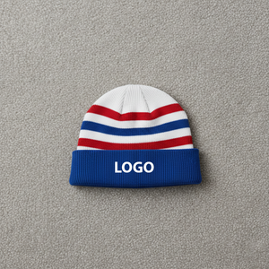 หมวกบีนนี่ไหมพรมอะคริลิคถักลายแจ็คการ์ด สไตล์สตรีทแวร์ รุ่นใหม่ล่าสุดปี 2025 ผลิตตามสั่ง สำหรับฤดูหนาว พร้อมปักโลโก้แบบพับได้ลายทาง - Product Image 3