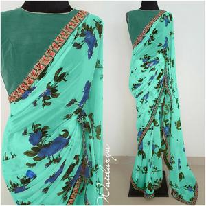 Nueva Llegada Elegante sin Coser Seda Mujer Sari Moda Bollywood Diseño Georgette Secuencia Bordado Encaje Étnico - Product Image 3