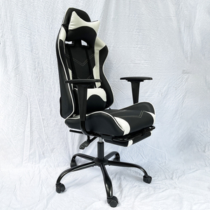 7188 Black White PU Leather <b>Gaming</b> Chair Cooling Extendable Foldable Massage Features Steel Frame Adjustable Armrest for Home - Product Image 2