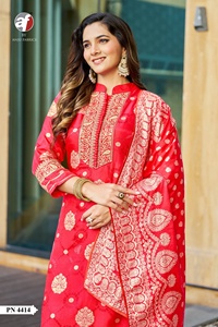 Soie russe de qualité supérieure avec pantalon Kurti de travail jacquard et fabricant et fournisseur Dupatta de l'Inde au taux le plus bas - Product Image 2