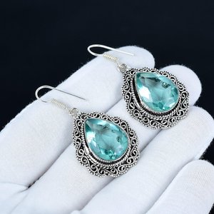 Pendientes de Piedra Preciosa Aguamarina Rara, Plata de Ley 925 Maciza, Chapados en Oro, Joyería Vintage Hecha a Mano, Regalos de Halloween y Navidad - Product Image 4
