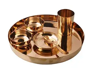 king new design Best Quality Traditional Brass Hammered Design Dinner Thali Set For Sale Dinnerware