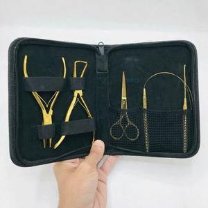 Kit d'extension de cheveux à nouer à la main avec des outils en acier inoxydable orange, aiguille à coudre, pinces, ciseaux - pour extensions de cheveux humains - Product Image 5