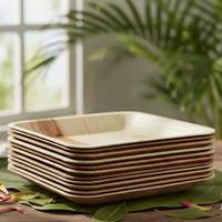 Assiettes jetables écologiques compostables en feuilles de palmier d'arec naturelles, profondes et carrées, pour les fêtes et la restauration à bas prix