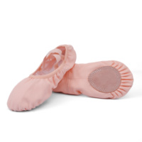 Clásicas Zapatillas de Ballet Color Rosa Claro para Niñas y Mujeres, con Parte Superior de Lona Elástica, Forro de Algodón y Suela de Cuero Genuino - Zapatos de Baile