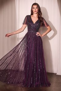 Robe de soirée en satin ornée, style romantique, imprimé plissé en tulle, motifs linéaires perlés complexes - Product Image 6