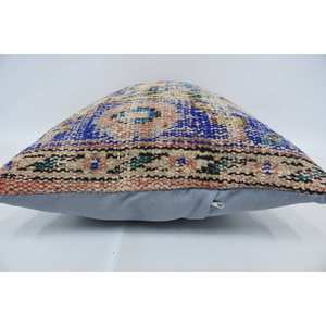 Kantha en laine à motif vintage bohème multicolore 16x24 pouces Coussin décoratif tissé Patchwork Design - Product Image 5