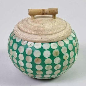 Tarro Redondo de Madera con Tapa, Hecho a Mano, con Incrustaciones de Cáscara de Huevo, Incrustaciones de Nácar, Maceta de Bambú, Bambú Hilado para Té, para Regalo, Decoración - Product Image 1