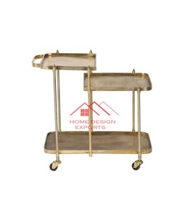 3 Tier Golden Finished Pure Metal Food Drinks Serving <b>Trolly</b> for Home Hotel Bar Use Hot Selling Serving Cart - Product Image 1