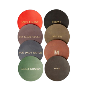 Set of 4 Personalized Leather Coasters Gold <b>Foil</b> Embossed Custom Drink Coasters, Handmade Barware Gift, Wedding & Anniversary - Product Image 1