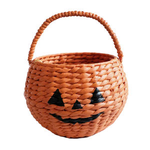 Bol de citrouille tissé en jacinthe d'eau d'Halloween Panier de rangement de bonbons tissé à la main pour la décoration d'Halloween - Product Image 4