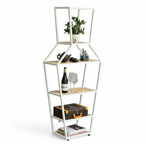 Estante Decorativo para Sala de Estar KTB68152, Estructura de Hierro en Forma de Florero, 70x30x160cm, Superficie de Madera de Caucho, Tipo de Instalación Vertical - Product Image 1