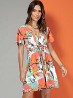 Robe Courte d'Été Sexy Y2K en Gros, Col en V, Imprimé Floral, Boutons Décoratifs, Tailles Personnalisées, Tissée Unie, Lavable, 100% Coton