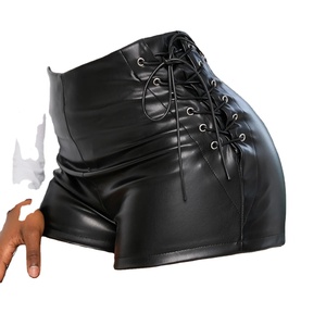 Shorts en similicuir sexy taille haute pour femmes, shorts de club, mode, lacets, bandage, disco, shorts moulants, shorts pour femmes - Product Image 3