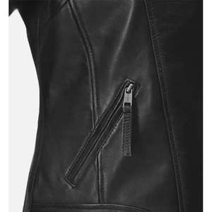 Veste en cuir matelassée pour femme - Noir et blanc, peau de mouton et simili cuir, printemps automne, 5XL - Product Image 4