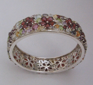 Shah Gems Women's Natural Multi-<b>Gemstone</b> Bangle 925 Sterling Silver Moissanite <b>Bracelet</b> - Product Image 1