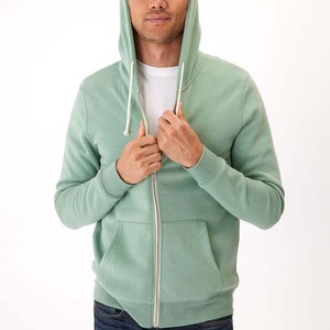 Men's Solid Green <b>Hooded</b> <b>Zip</b>-Up Sweatshirt Regular Fit Casual French Terry Cotton Hoodie Autumn Wear - Product Image 6