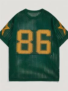 Camiseta de Fútbol Americano de Malla con Diseño de Patchwork Personalizado, de Alta Calidad, Retro, Holgada, de Manga Corta, Transpirable, de Poliéster para Verano - Product Image 4