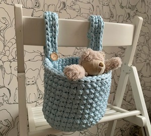 Blue Macrame Fiber Storage Basket Handmade Organizer Stylish Home Decor Tabletop <b>Bedroom</b> Living Room Functional Use From India - Product Image 1