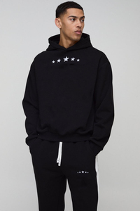 100% coton survêtement sérigraphie Logo empilé pantalon et pull à capuche Streetwear survêtement pour hommes - Product Image 3