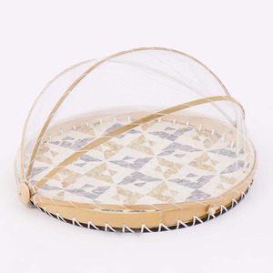 Handmade Non Disposable MOP Food Covers Wholesale Mother of Pearl Tray with <b>Netted</b> Umbrella Cover - Product Image 2