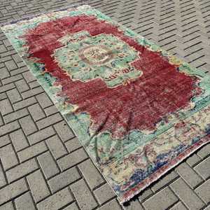 Alfombra Turca Grande de 4.5x9.4 pies, Alfombra Vintage, Alfombra Roja Ikat - Product Image 2