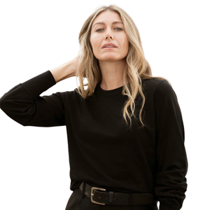 Camiseta de Manga Larga Negra para Mujer, Puños Acanalados, 100% Algodón Orgánico de Lujo, Preencogido, Certificado GOTS, Ajuste Clásico, Suave y Premium - Product Image 4