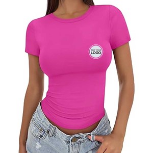 T-shirts en coton biologique uni pour femmes, vente en gros, t-shirts tri-mélange - Product Image 5