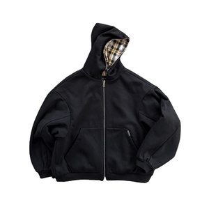 Custom Logo Yellow Plaid Double-Sided Zipper <b>Hoodie</b> <b>Men</b> American Vintage <b>Black</b> <b>Hoodie</b> Jacket Casual Loose Fit Streetwear - Product Image 1