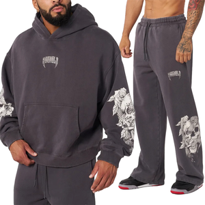 Ensemble sweat-shirt à capuche et pantalon de survêtement délavés à l'acide du fabricant de survêtements personnalisés Survêtement évasé pour hommes - Product Image 6
