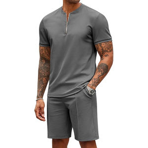 Ensemble t-shirt et short pour hommes surdimensionné biologique de haute qualité 100% coton col rond épaule tombante T-Shirt survêtement pour hommes - Product Image 5