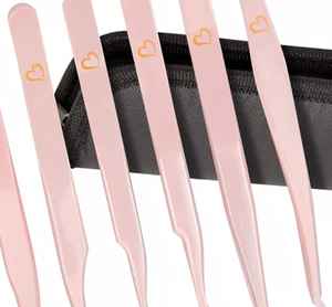 Pinces à épiler professionnelles pour extensions de cils, rose pâle, 90 degrés, bout fin, 45 degrés, longues, isolation, antistatiques, précision, 10 mm - Product Image 2