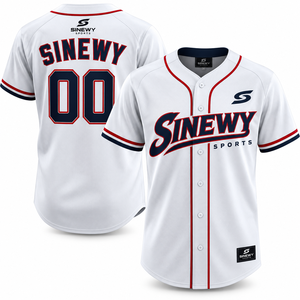 SINEWY SPORTS Baseball Jersey Men's <b>White</b> Short Sleeve <b>Button</b> Front Moisture Wicking Polyester Team Name Printed - Product Image 4