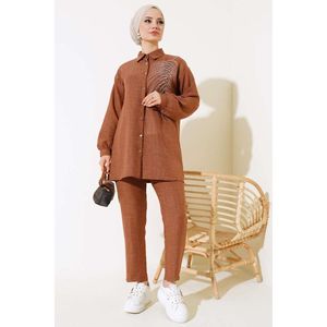 Conjunto de 2 piezas de lino frontal con cuentas Marrón - Product Image 4