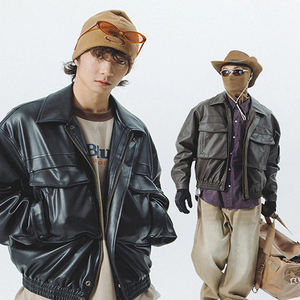 100% véritable cuir personnalisé Bomber Style moto veste pour hommes classique motard vêtements d'extérieur fermeture à glissière mince avant printemps - Product Image 5