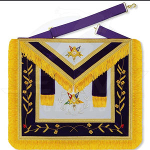 Tablier de maître de loge maçonnique OES STAR, brodé à la main avec des embellissements en fil de bullion, en cuir/vêtement véritable, écologique et tendance - Product Image 1