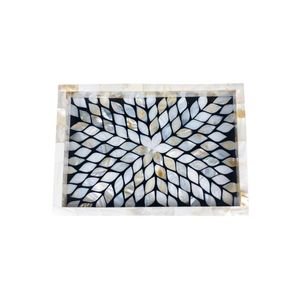 NEW ARRIVE STYLE <b>Mother</b> of Pearl Inlay and Bone Inlay Serving Tray Floral Tray Resin and Bone Inlay Tray for Kitchen Decor - Product Image 2